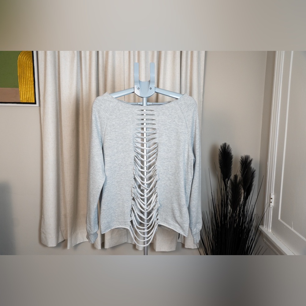 LovelyWholesale Grey Open-Back Lace-Up Sweater – Size Medium, Never Worn